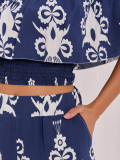 Set boho cu bluză și pantaloni, albastru