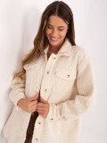 Jachetă casual tip cămașă bej cu buzunare