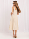 Rochie midi evazată bej deschis fără mâneci