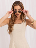 Rochie midi evazată bej deschis fără mâneci