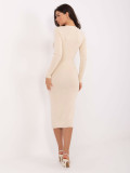 Rochie midi elegantă cu decolteu în V și nasturi, bej deschis