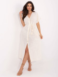 Rochie de vară oversize bej cu curea și buzunare