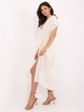 Rochie de vară oversize bej cu curea și buzunare