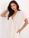 Rochie de vară oversize bej cu curea și buzunare