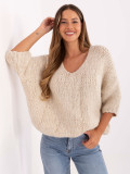 Pulover bej elegant cu mâneci 3/4