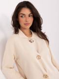 Pulover elegant bej cu guler și închidere cu capse