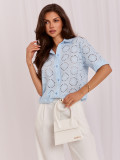 Cămașă bleu din bumbac cu model ajurat