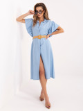 Rochie midi evazată bleu cu curea