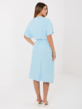 Rochie midi evazată bleu cu curea
