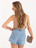 Pantaloni scurți din denim albastru deschis cu curea