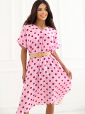 Rochie midi roz deschis cu buline și curea