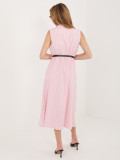 Rochie midi roz elegantă cu curea și guler