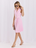 Rochie midi evazată roz deschis cu curea