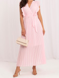 Rochie midi evazată roz deschis cu curea