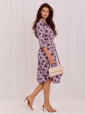 Rochie midi evazată roz deschis cu curea