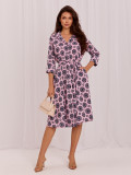 Rochie midi evazată roz deschis cu curea