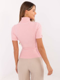 Pulover roz elegant cu guler