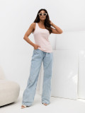 Top roz deschis cu bretele, material reiat