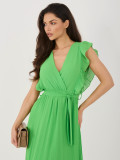 Rochie midi evazată verde deschis cu curea