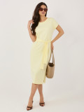 Rochie de vară galben deschis din bumbac cu curea