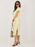 Rochie de vară galben deschis din bumbac cu curea