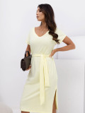 Rochie midi galben deschis cu curea