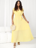 Rochie midi galbenă evazată cu curea
