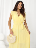 Rochie midi galbenă evazată cu curea