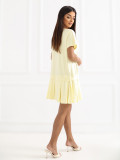 Rochie mini galbenă evazată cu mânecă scurtă