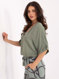 Bluză khaki elegantă cu mâneci 3/4