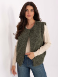 Vestă tricotată khaki cu buzunare, stil casual
