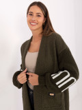 Cardigan khaki stilat cu buzunare și mâneci bufante
