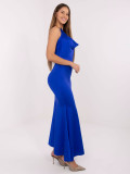 Rochie maxi cobalt cu decolteu tip cascadă