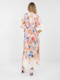 Rochie maxi ecru cu imprimeu floral și curea