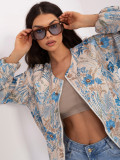 Geacă bomber albastră cu imprimeu floral, fără glugă