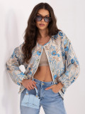 Geacă bomber albastră cu imprimeu floral, fără glugă