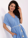 Rochie oversize albastră cu curea și buzunare