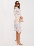 Rochie cămașă albastră cu imprimeu floral și curea