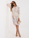 Rochie cămașă albastră cu imprimeu floral și curea