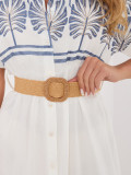 Rochie midi cămașă alb-albastră cu broderie și curea
