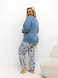 Pijamă albastră cu imprimeu floral și mâneci lungi
