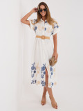 Rochie midi cămașă alb-albastră cu broderie și curea