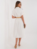 Rochie midi cămașă alb-albastră cu broderie și curea