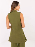 Vestă lungă elegantă verde măsliniu cu căptușeală