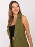 Vestă lungă elegantă verde măsliniu cu căptușeală