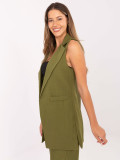 Vestă lungă elegantă verde măsliniu cu căptușeală