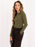 Pulover elegant kaki cu guler și nasturi