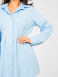 Rochie-cămașă mini cu dungi și guler, albastră