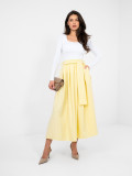 Fustă midi galbenă elegantă cu dungi și curea