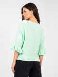 Pulover elegant mentă cu volan și mâneci 3/4